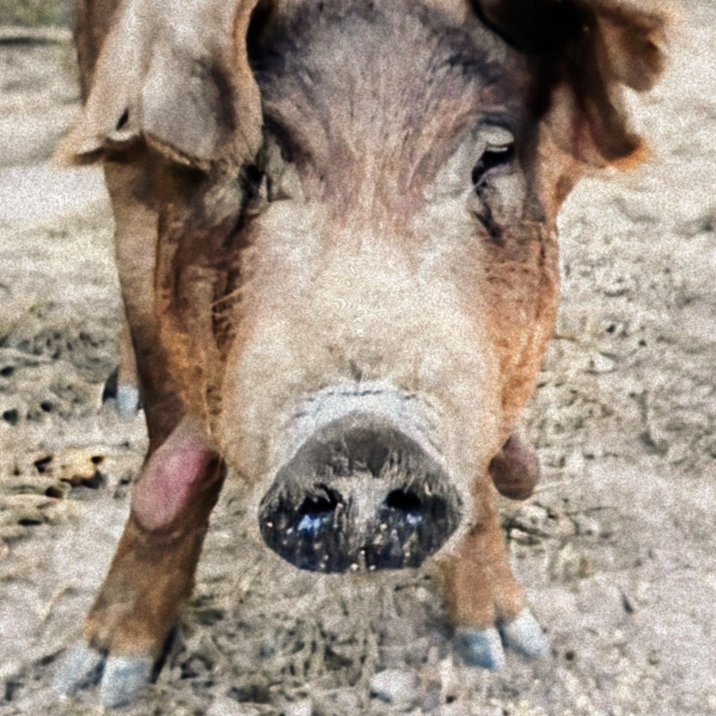 A Red Wattle hog near a fence in the forest